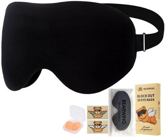100% Light Blocking Sleep Mask Set, Only 0.73oz Light Comfortable 3D Contoured Memory Foam, Blink Freely Eye Masks for Sleep, Travel, Nap, for Men Women Side Sleeper, Black