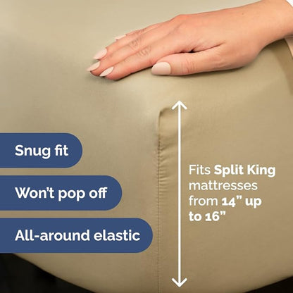 Flex Top Split Head King 4 Piece Sheet Set - Comfy Breathable & Cooling Bed Sheets Set - Hotel Luxury Bedding for Women, Men, Kids, Teens, Boys & Girls - Deep Pockets, Ultra-Soft - Oeko-Tex - Beige