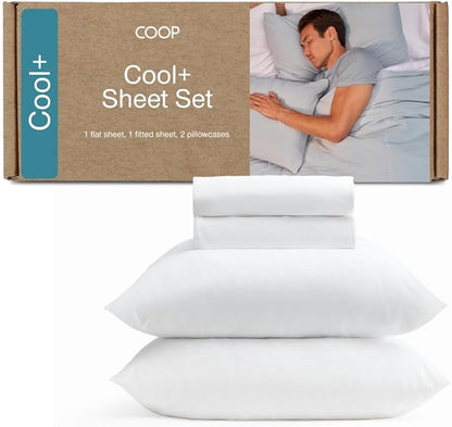 Coop Home Goods Cool+ Cooling Bed Sheets, 4 Piece Queen Sheet Set, White Breathable Cooling and Super Soft, Luxury Spa & Hotel Quality, Queen Size Bed Set