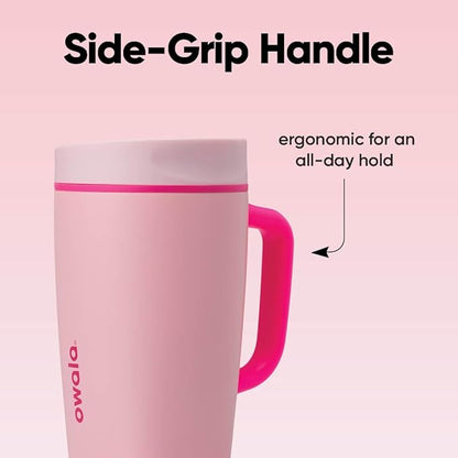 Owala SmoothSip Slider Stainless Steel Insulated Travel Mug with handle, 100% Leak Proof, For Hot and Cold Drinks, Travel Friendly with Sliding Lock Lid, 12oz, BPA Free, Leak Proof, Pucker Up