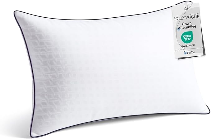 JOLLYVOGUE Standard Size Bed Pillow 1-Pack, Single Pillow for Sleeping, Breathable and Supportive with Down Alternative Fill, Hotel Collection Pillow for Side, Back, and Stomach Sleepers