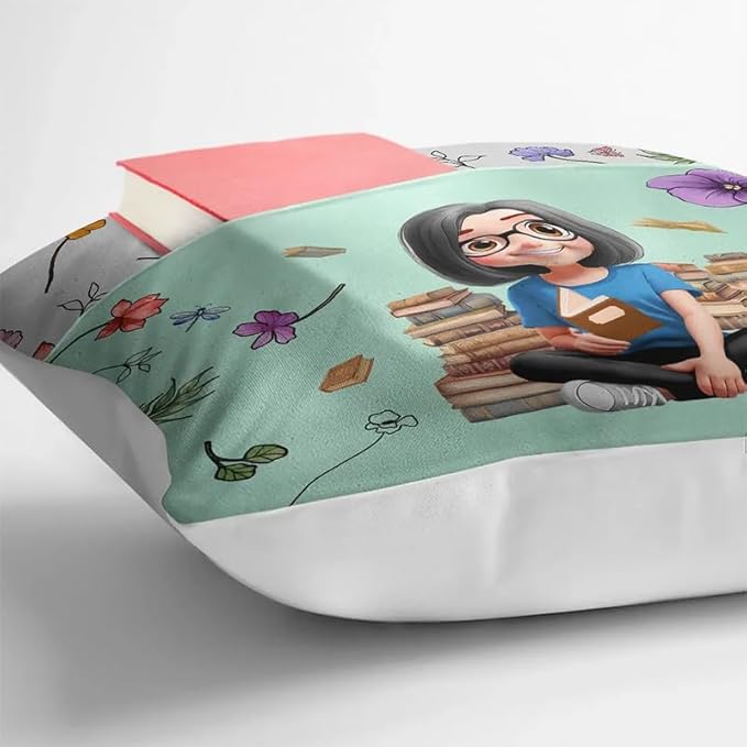 Personalized Pocket Pillow - Birthday Gift, Reading Cushion, Book Lover Keepsake - My Reading Pillow Reading Girl with Birth Month Flower