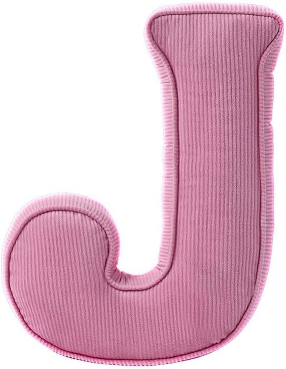 Pink Letter Plush Pillow, Letter Hugging Throw Pillows, Decorative Corduroy Initial Letter Shaped Throw Pillows, Letter Pillows English Alphabet A to Z for Sofa Bedroom Living Room Decor (J)