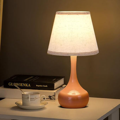 3-Way Dimmable Touch Table Lamps for Nightstand - Small Bedside Lamps with Fabric Shade in Black, Farmhouse Style Desk Lamp for Bedroom, Kids Room, Living Room, Home Office & Reading (Pink)