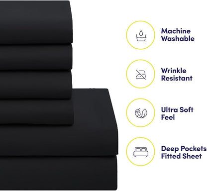 King Size Comforter Set with Sheets - 7-Piece Bedding Collection - 1 Comforter, 1 Fitted Sheet, 1 Flat, 4 Pillowcases - Deep Pocket - Soft & Breathable Premium Quality - Ideal for All Seasons, Black