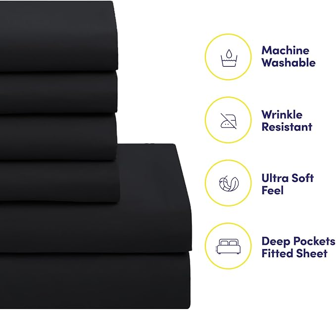 Sweet Home Collection 5 Piece Comforter Set Bag Solid Color All Season Soft Down Alternative Blanket & Luxurious Microfiber Bed Sheets, Black, Twin XL