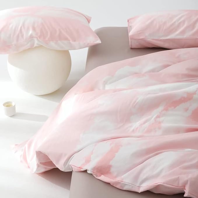 CLOTHKNOW Pink Sky Comforter Set King Size Blush White Bedding Comforter Sets Light Pink Bed Comforter with 2 x Pillow Cases