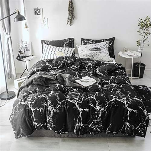 Cottonight Black Marble Comforter Set Queen Marble Bedding Set Black and White Abstract Modern Blanket Quilts Marble Texture Comforter Black Bedding Set for Men Women Adults Kids