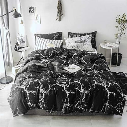 Cottonight Black Marble Comforter Set Queen Marble Bedding Set Black and White Abstract Modern Blanket Quilts Marble Texture Comforter Black Bedding Set for Men Women Adults Kids