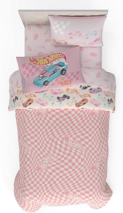Hot Wheels Girls Kids Bedding Super Soft Comforter and Sheet Set with Sham, 5 Piece Twin Size, (Officially Licensed Product) by Franco