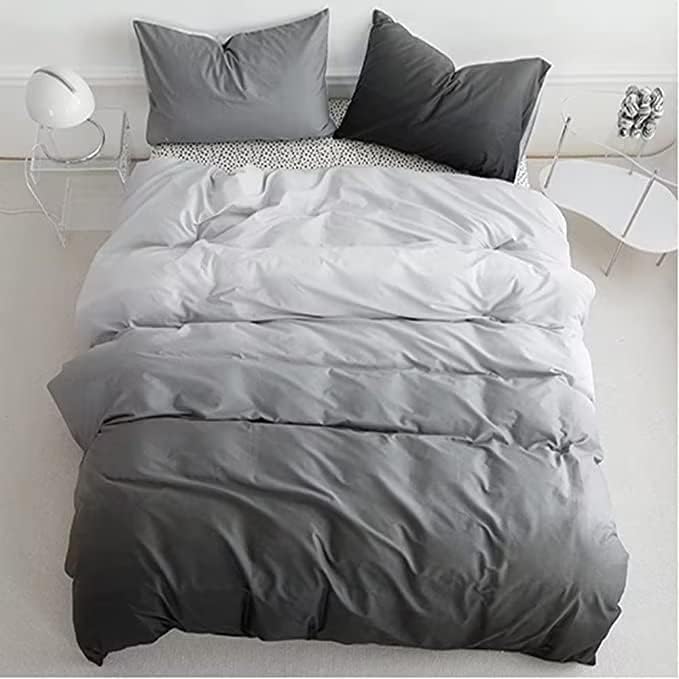 Houseri Full Size Comforter Set, Gradient Grey and White Bedding Sets Full for Teen Boys Girls Light and Dark Gray Comforters Aesthetic Soft Comfy Silver Gray Preppy Dorm Bed Quilts Blankets Full
