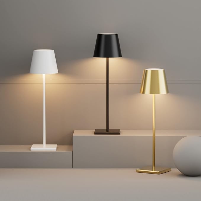 2 Pack Gold Cordless Table Lamp, 5500mAh Battery Powered Table Light Brass, 3 Color Temperatures Stepless Dimmable Rechargeable Table Lamps for Outdoor Restaurant Bedroom 2 Pack