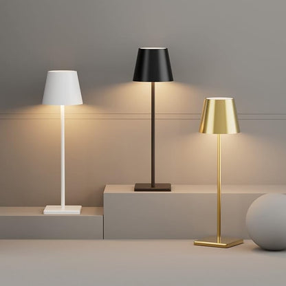 2 Pack Gold Cordless Table Lamp, 5500mAh Battery Powered Table Light Brass, 3 Color Temperatures Stepless Dimmable Rechargeable Table Lamps for Outdoor Restaurant Bedroom 2 Pack