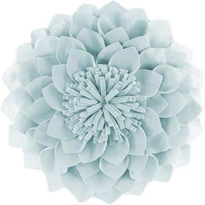 JWH Hand Crafted Flower Throw Pillow Covers Decorative 3D Shaped Cushion Velvet Accent Pillow Case Handmade Pillowcase Bed Bedroom Farmhouse Couch 14 Inch Light Blue