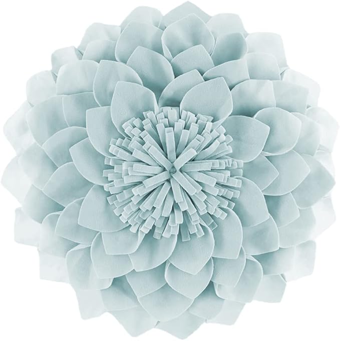 JWH 3D Flower Throw Pillow Cover Decorative Round Cushion Cover Handmade Pillowcase Soft Velvet Pillow Case Bed Couch Living Room 12 Inch Light Blue