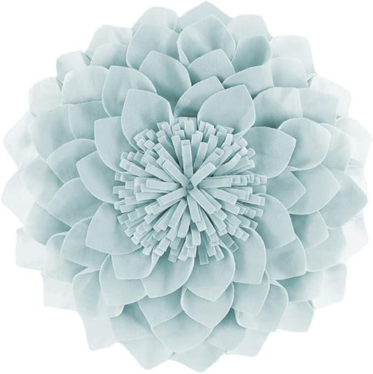 JWH 3D Flower Throw Pillow Cover Decorative Round Cushion Cover Handmade Pillowcase Soft Velvet Pillow Case Bed Couch Living Room 12 Inch Light Blue