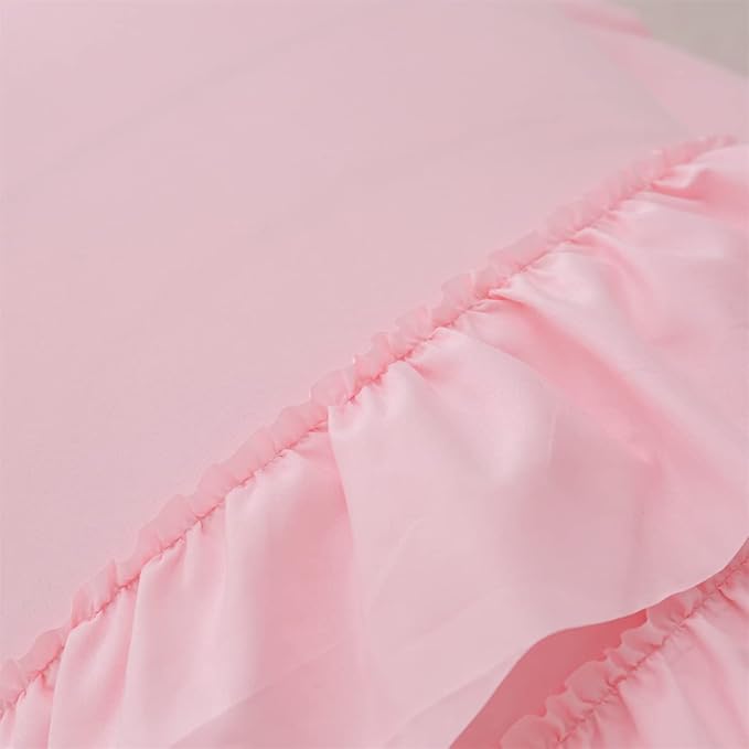 Holawakaka Pink Waterfall Ruffle Comforter Set Full Size Multi-Layers Ruffled Shabby Chic 3PCS Bedding Set for Girls Women