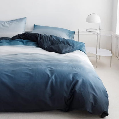 CLOTHKNOW Blue White Comforter Set Twin Blue Gradient Bedding Comforter Sets with 2 x Pillow Cases Soft All Season Comforter