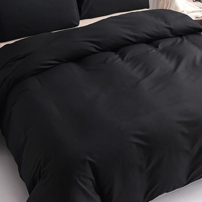 CLOTHKNOW Black Full Size Comforter Sets 3Pcs All Black Bedding Comforter Sets Boys Men Comforter Soft All Season Bedding with 2 x Pillow Cases