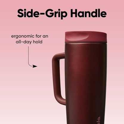 Owala SmoothSip Slider Stainless Steel Insulated Travel Mug with handle, 100% Leak Proof, For Hot and Cold Drinks, Travel Friendly with Sliding Lock Lid, 24 oz, BPA Free, Leak Proof, Black Cherry