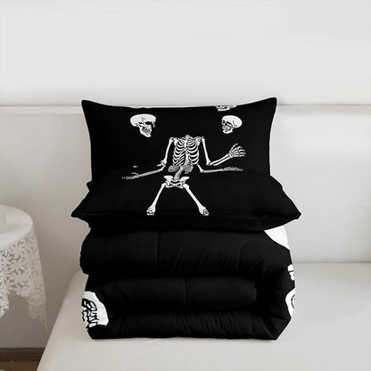 Erosebridal Juggling Skeleton Bedding Set Toddler, Halloween Juggling Skull Comforter Set for Kids Boys Teens Men Horror Halloween Decor, Gothic Skull Comforter, Black Quilt 2 Piece