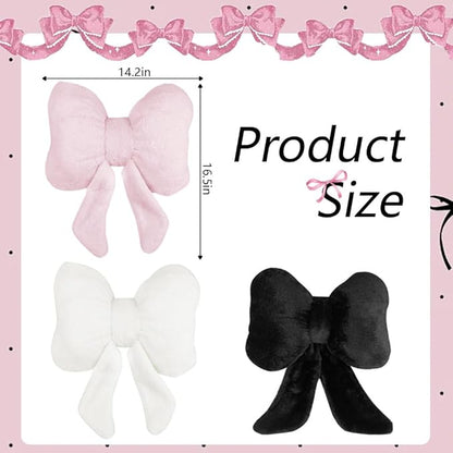 2Pack Soft Furry Bow Throw Pillows Cute Bowknot Plush Pillow Home Decor Stuffed Bow Lumbar Pillow for Bed Couch Living Room Decor (Pink&White)
