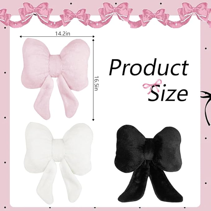 2Pack Soft Furry Bow Throw Pillows Cute Bowknot Plush Pillow Home Decor Stuffed Bow Lumbar Pillow for Bed Couch Living Room Decor (White)
