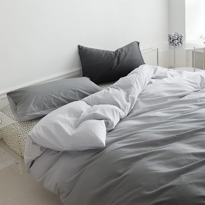Pureant White Grey Gradient Comforter Sets Full Women Men Solid White and Grey Bedding Comforters Cotton Modern Plain Dark Gray Gradient Quilts Watercolor Art Bedding Soft Sliver Grey Blankets Warm