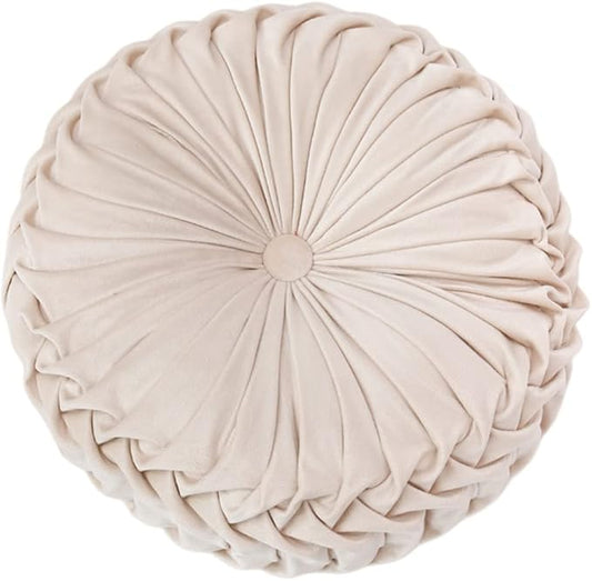 Baiyuruodie Round Velvet Pillow, Sofa Bed Bedroom Decorative Throw Pillow (38cm, Creamy-White)