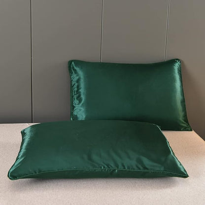 NTBED Silky Satin Comforter Set Queen Dark Green, Soft Lightweight Microfiber Luxury Sexy Quilted Bedding Sets with 2 Matching Pillow Covers for Summer Spring Autumn