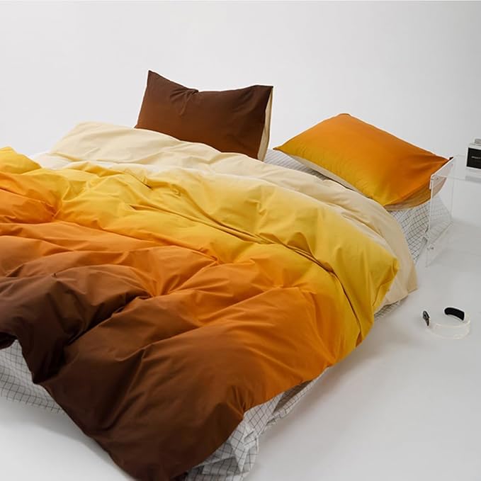 CLOTHKNOW Orange Yellow Queen Comforter Set Brown Bedding Comforter Sets Soft Yellow Queen Comforter with 2 x Pillow Cases