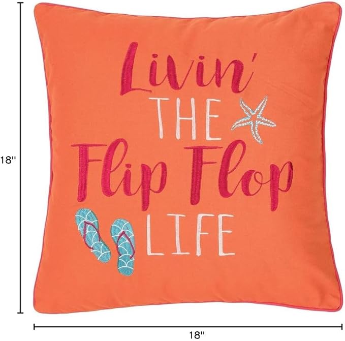 C&F Home Orange Flip Flop Life Beach Embroidered Cotton Blend Accent Throw Pillow Summer Sandals Nautical Coastal Tropical Caribbean Home Living Room Sofa Couch Chair Bed Bedroom Decor Decoration