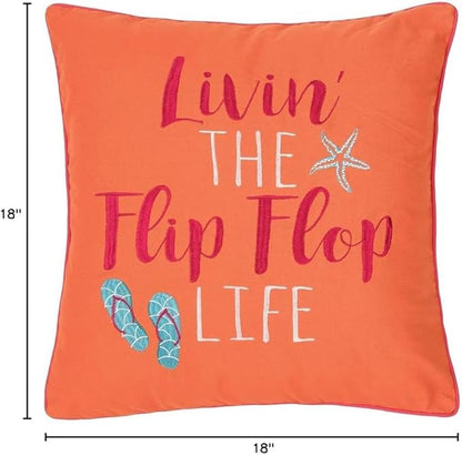 C&F Home Orange Flip Flop Life Beach Embroidered Cotton Blend Accent Throw Pillow Summer Sandals Nautical Coastal Tropical Caribbean Home Living Room Sofa Couch Chair Bed Bedroom Decor Decoration