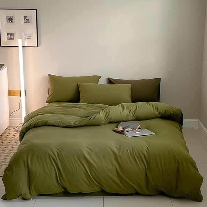 CLOTHKNOW Olive Green Queen Comforter Set Green Bedding Comforter Sets Soft All Season Dark Green Comforter with 2 x Pillow Cases