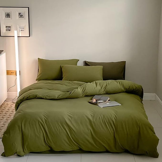 CLOTHKNOW Olive Green Queen Comforter Set Green Bedding Comforter Sets Soft All Season Dark Green Comforter with 2 x Pillow Cases