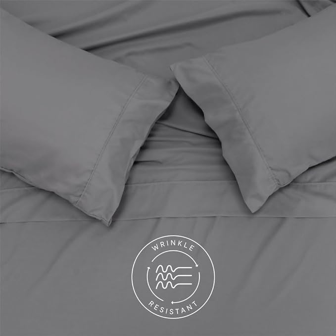 Jennifer Adams Eternal Sheet Set, 4-Piece Microfiber Sheets & Pillowcases - Ultra-Soft, Breathable and Wrinkle-Resistant (Graphite, King)