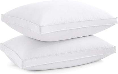 puredown® Goose Feather Down Pillows Queen Size Set of 2, 100% Cotton Cover, Luxury Hotel Collection Pillow, Soft Fluffy Medium Firm Bed Pillow for Back, Stomach or Side Sleeper.