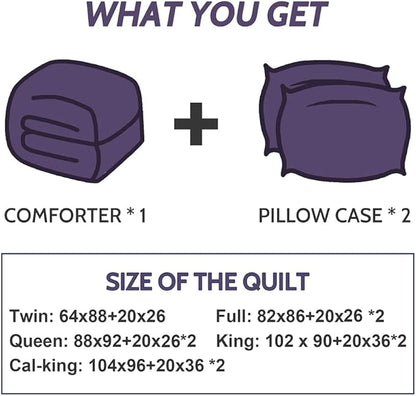 Decroom Lightweight Full Comforter Set with 2 Pillow Sham - 3 Pieces Set - Quilted Down Alternative Comforter/Duvet Insert for All Season - Purple - Full Size
