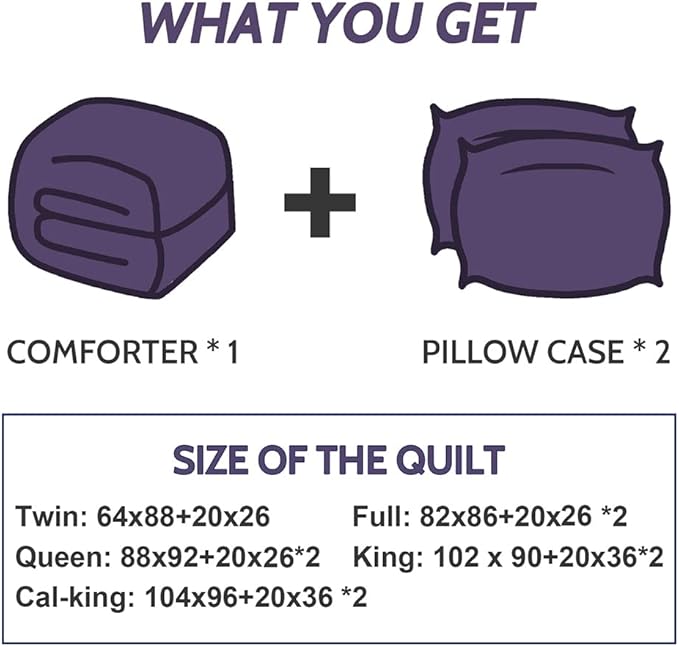 Decroom Lightweight Twin Comforter Set with 1 Pillow Sham - 2 Pieces Set - Quilted Down Alternative Comforter/Duvet Insert for All Season - Purple - Twin/Twin XL Size