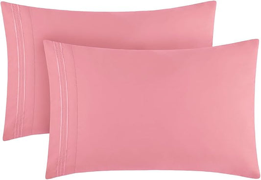 Mellanni Pillow Cases - Luxury, Extra Soft, Cooling Pillow Covers - 2 PC Iconic Collection Pillowcases - Envelope Closure (King 20" x 40", Pink)