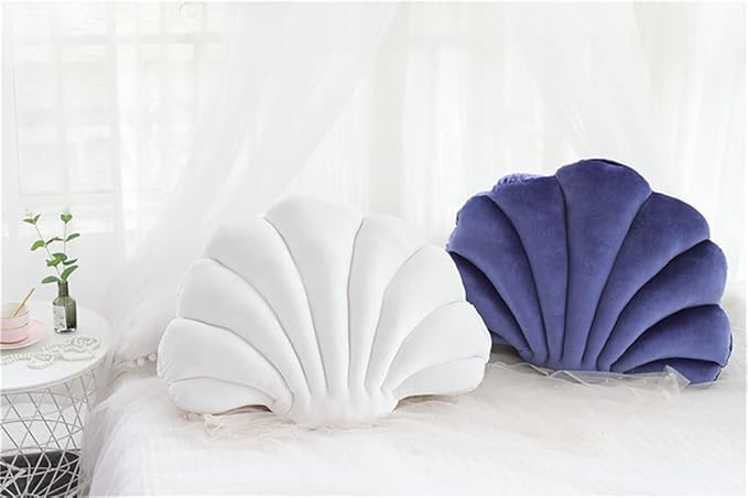 Patty Both Seashell Decorative Pillow Velvet Seashell Throw Pillow, Sea Shell Shaped Throw Pillow Decorative Pillows for Bed Couch Home Office Decor (White, Medium(17.2 * 13.2in 0.55kg))