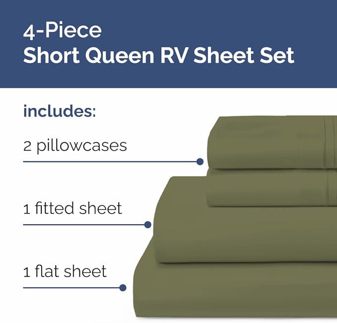 Short Queen RV Size 4 Piece Sheet Set - Comfy Breathable & Cooling Bed Sheets Set - Hotel Luxury Bedding for Women, Men, Kids, Teens, Boys & Girls - Deep Pockets & Ultra-Soft - Oeko-Tex - Sage Green