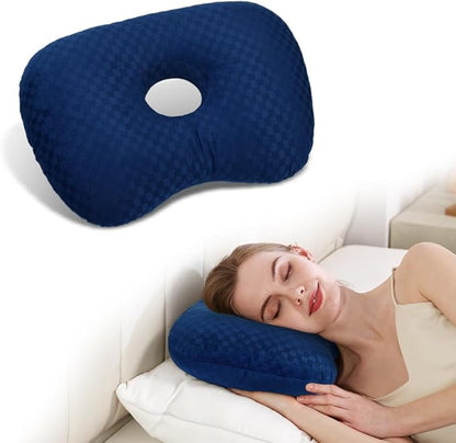 Ear Piercing Pillow for Side Sleepers, Pillow with an Ear Hole for CNH and Ear Pain Ear Inflammation Pressure Sores (Blue, 17.3"x12.6"x2")