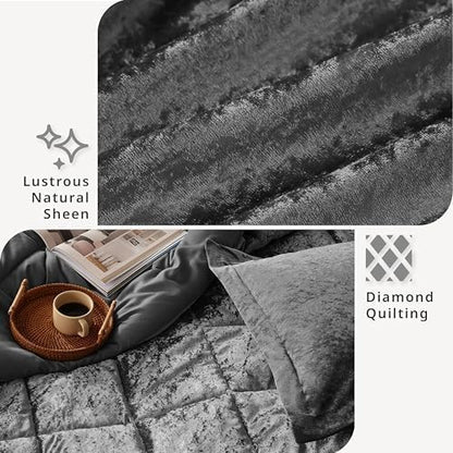 Intelligent Design King Comforter Set, Velvet Comforter Set , Luxury Diamond Quilting Comforter Set, Fluffy Comforter Bed Set with Decorative Pillowand 2 Shams, 4 Piece Grey, King/ Cal King