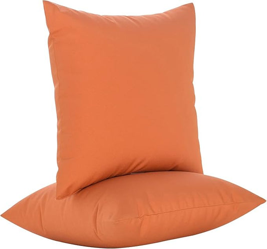 JMGBird Water-Resistant Outdoor Pillows Set of 2, 18x18 inch Durable Pure Orange Throw Pillows with Inserts for Patio Furniture
