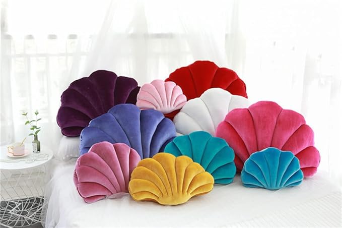 Patty Both Seashell Decorative Pillow Velvet Seashell Throw Pillow, Sea Shell Shaped Throw Pillow Decorative Pillows for Bed Couch Home Office Decor (White, Small(12.8 * 10in 0.3kg))