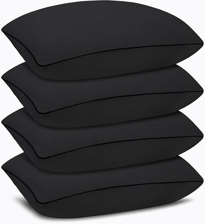 King Size Bed Pillows for Sleeping 4 Pack,Luxury Hotel Pillows,Comfortable and Supportive,Machine Washable,Suitable for Stomach,Back and Side Sleepers.（Black）