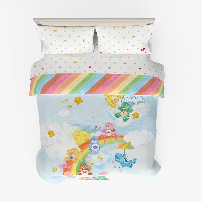 Care Bears Classic Super Soft Cozy Reversible Microfiber Comforter and Sheet Set, 5 Piece Full Size, (Official Licensed Product) by Franco Collectibles