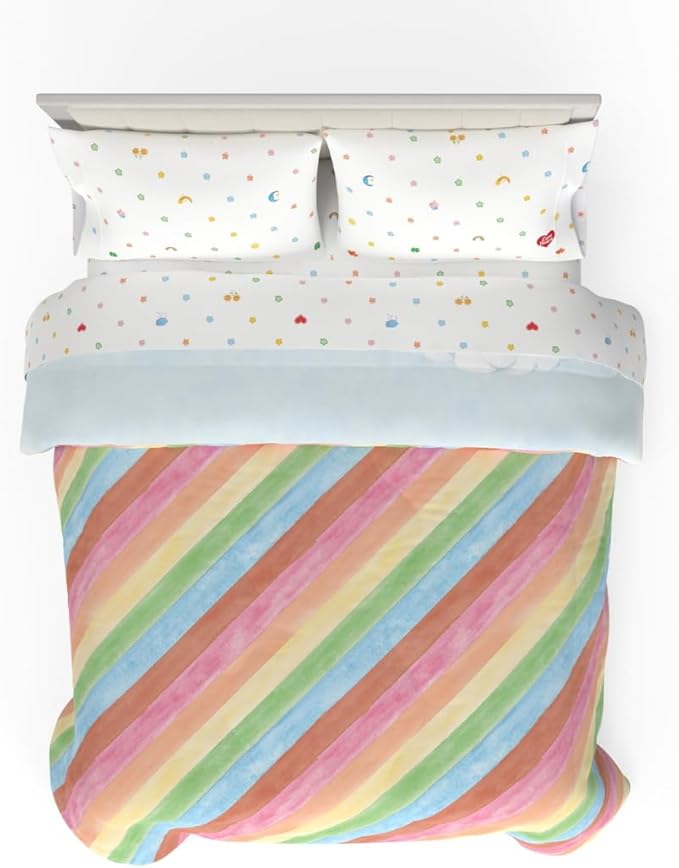 Care Bears Classic Super Soft Cozy Reversible Microfiber Comforter and Sheet Set, 5 Piece Full Size, (Official Licensed Product) by Franco Collectibles