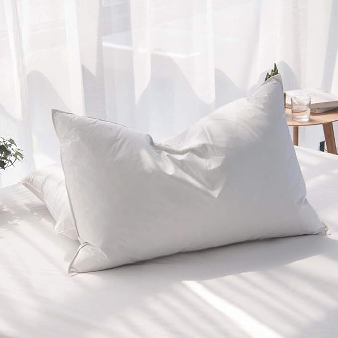 Luxury Feathers Down Pillow Standard Size, Hotel Quality Fluffy Bed Pillow, Soft Pillow for Sleeping, Organic Cotton Cover(20x26”, Pack of 1)